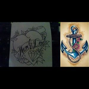 I would LOVE to get these to as a respect to my parents. Both in bold colors. Only mom or Mamma in the heart and dad or Pabbi on a ribon on the anchor #megandreamtattoo