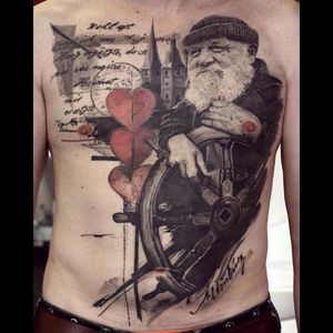 #scenery #tattoo #heart #sailor #nautical #nauticaltattoos #nauticaltattoo #writting #chestpiece #lettering #inked #art #ink #tattooartist #dreamtattoo #blackandgrey