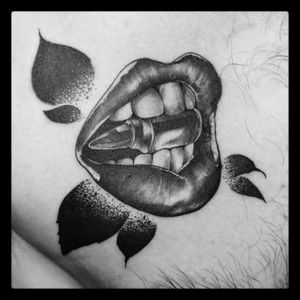 #mouth #bullet #flower #blackwork #leaves #kamargiotattoo