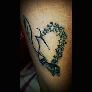My Mommy has loved hummingbirds, as long as i remember. She named me a Star(lyn), before i was born. My daughter's name, Atiya, means gift. We wanted to connect the 3 of us, showing our eternal LOVE, using the heart!!! I'm a black n white fanatic, so Mom, rolled with it and got hers to match.(except her's is on her right forearm)