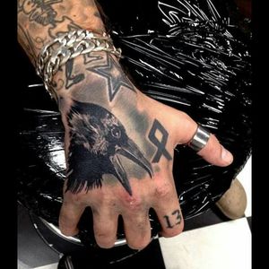 #black #blackwork #hand #handtattoo #raven #Runes #tattoo #art #inked
