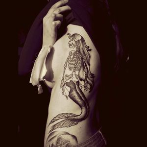#mermaid #skeleton #ribstattoo #blackAndWhite
