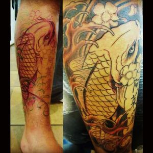 Segundo tatuaje; pez koi y nombre de mi ahijado