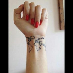 Tattoo uploaded by Chiara • When you love to travel and you love tattoos,  why don't get this tattoed? It's the perfect match!  #meganmassacredreamtattoo #travel #wanderlust #earth #mapoftheworld #tattoos  #wrist #wristtattoo #megandreamtattoo •