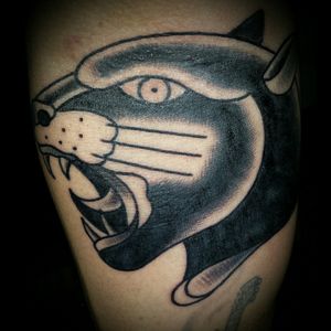 One day old.Done by Shamus Mahannah#blackwork #blackandgrey #traditional #Panther #tattooart