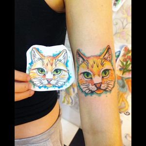 #cat #catlover #cattattoo #orangecat #animaltattoo #neotraditional #colortattoo #femaletattooartist #femaletattooer #tattoorj #tattoobrazil