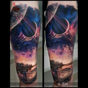 #boat #sky #universe #nature #realistic #tattoo #ink #art #color #colorful