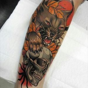 #Tattoo #arm #tatuajes #animal #skull #headskull #color #beautiful