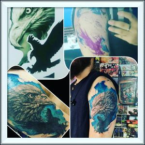 Maravilhosa arte feita por @johnneedle!!  O melhor tatuador da atualidade! #JohnNeedle #aguia #eagle #eagletattoo #aquarelltattoo #aquarela