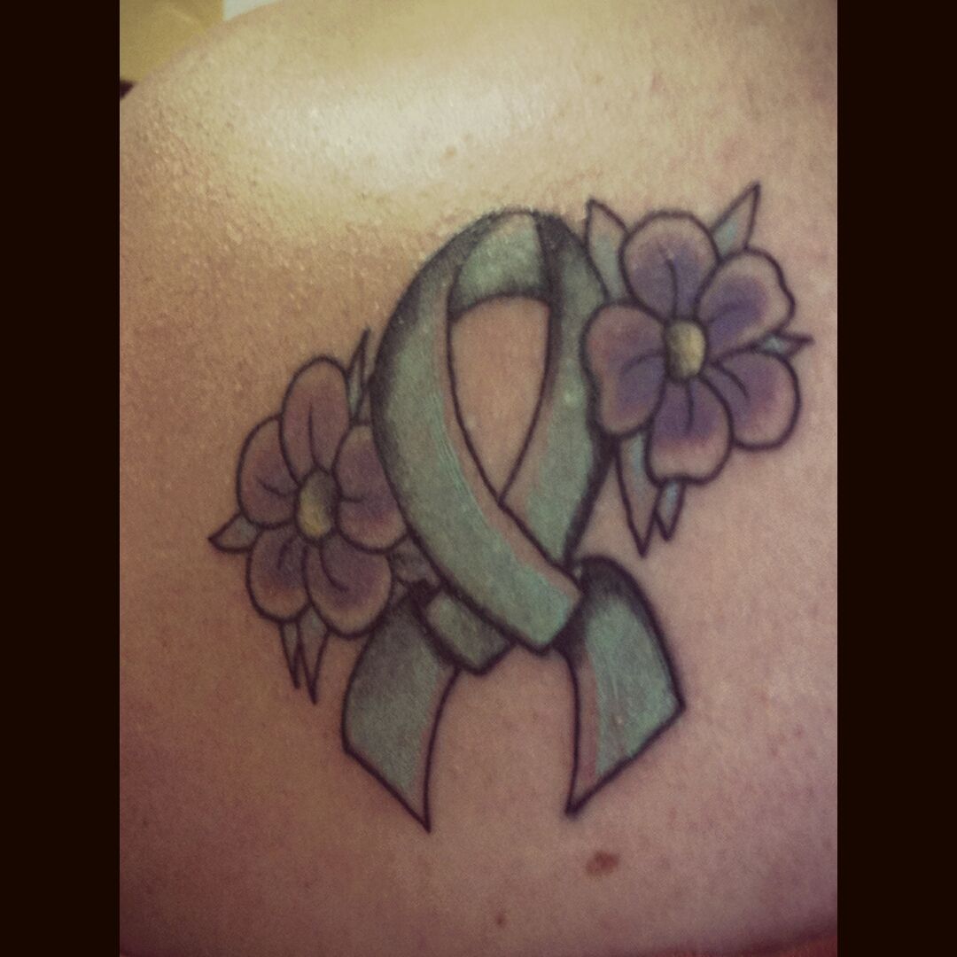 Tattoo uploaded by Sydney • Teal Ovarian Cancer awareness ribbon in Memory  of my Mom. Done by Santi Ruiz • Tattoodo