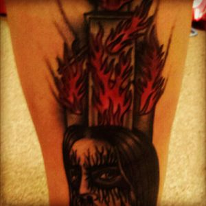 Black metal inspired tattoo by @shawnpattontattooer