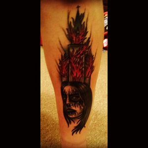 Black metal inspired tattoo by @shawnpattontattooer