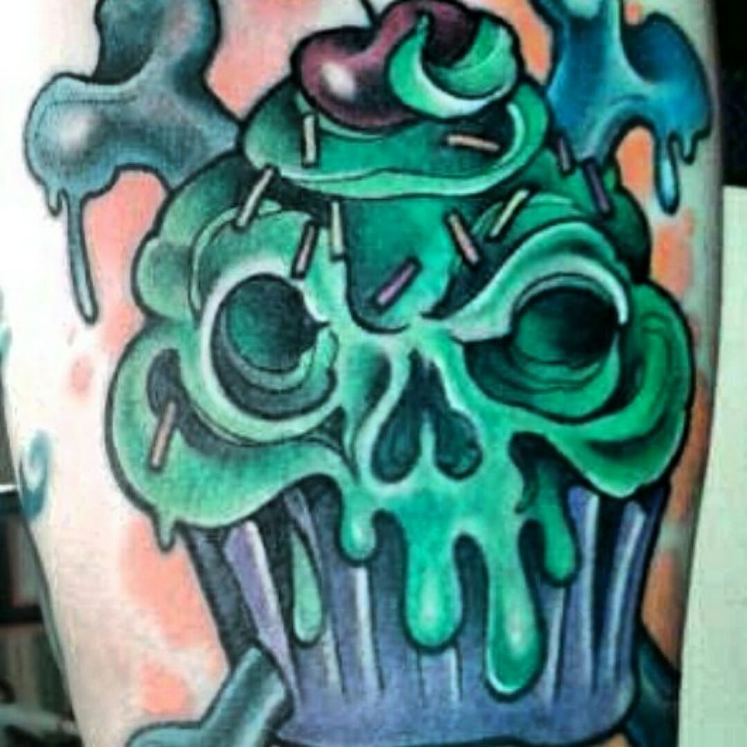 Tattoo uploaded by Sarah Calavera  Awesome contrast to a flaming skull  tattoo nice and sweet candytattoo lollipop sweet cupcake candycane   Tattoodo