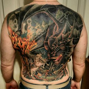 Epic dragon and knight battle by Steve Lima at Big Bean Productions #dragontattoo