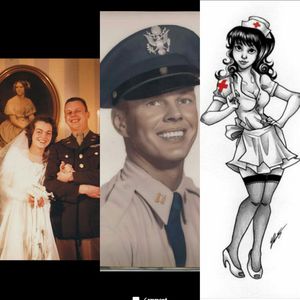 #megandreamtattoo I would really like a pin up of my grandparents on my upper right arm,  something cute and pin up-y but showing them,  he was in the airforce and she was a nurse.