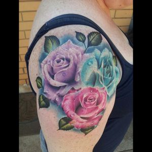 Roses by Mark Stewart, Progression Tattoo, Adelaide, South Australia #roses #rosestattoo #colourtattoo