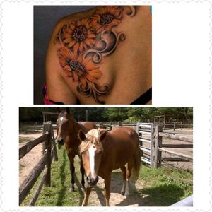 My horses and sunflowers my favorite ,😍😍😍 #megandreamtattoo