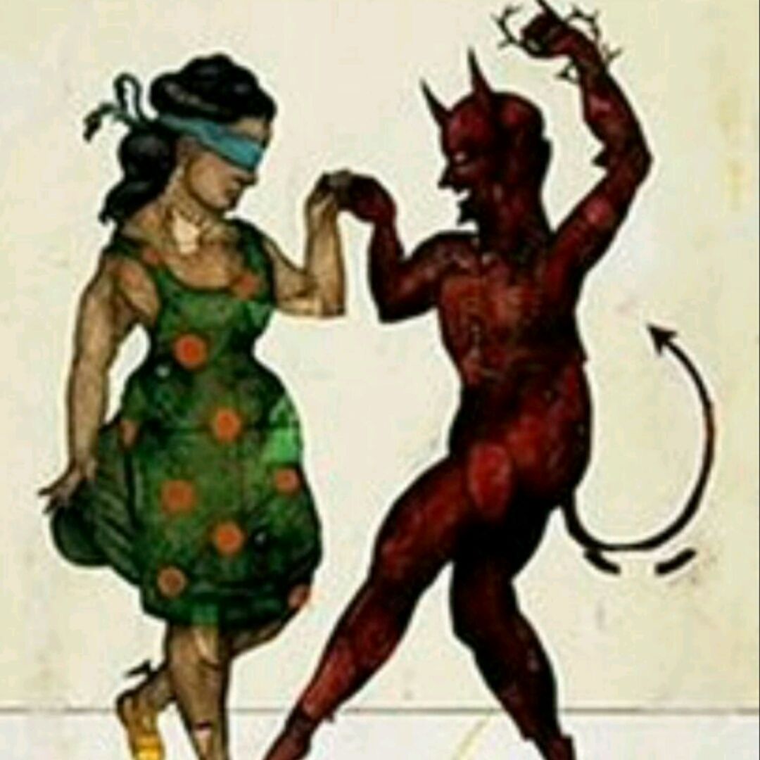 Tattoo uploaded by Thorbjørn Winstrup • #meganmassacre #megandreamtattoo  The devil dancing with a blindfolded girl. • Tattoodo
