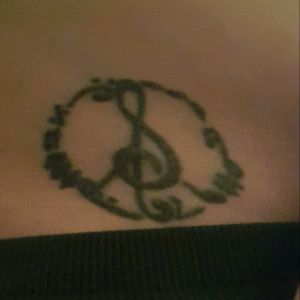 My very first tattoo. Took me 6 hours to draw. Music peace sign #music #musical #musicalsymbols #originaldesign #peacesign #blackink
