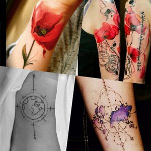 #megandreamtattoo  the combination of globe and poppy flower as the symbol of traveling and dreaming since I always dream about my next travel destination 😊✈🌴🌎☀