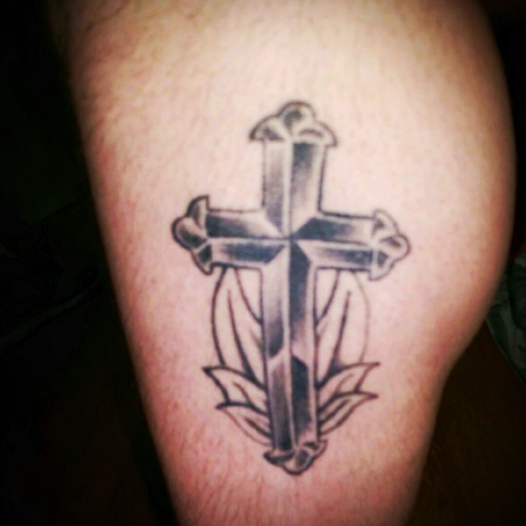 Tattoo uploaded by Austin • Dad's memorial cross, from his headstone. •  Tattoodo