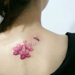 By #tattooistdoy #flower #honeybee #nature #watercolor  #watercolortattoo