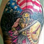 Spartan warrior and American flag.