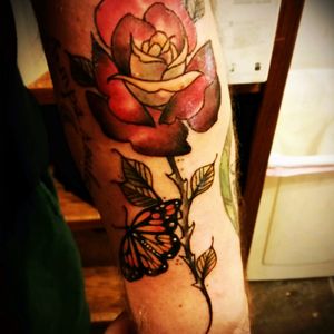 #roses , #rose , #forearmtattoo ,  #forearm,  #butterfly , #me#monarchbutterfly