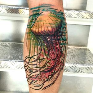 Jellyfish by Théo For info or bookings pls contact us at art@royaltattoo.com or call us at + 45 49202770 #royal #royaltattoo #royaltattoodk #royalink #royaltattoodenmark #jelly #jellyfish #jellyfishtattoo #watercolortattoo #watercolor