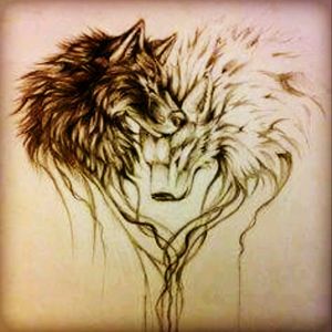 Maybe drawn a bit better and with color #wolf #heart #coupletattoo
