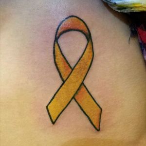 "Oh tie a yellow ribbon 'round the old oak tree, it's been 3 long years, do you still want me?" #yellowribbon #supportthetroops #2ndtattoo #rib #militarymarriage