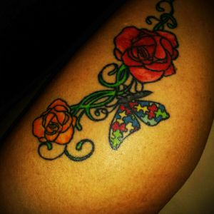 I wanted to get a tattoo supporting autism awareness since my youngest son has autism. Since I have 2 boys, I have the 2 flowers.
