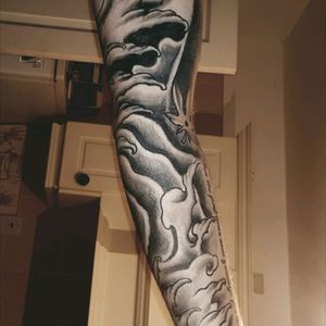 Inside of arm sleeve by Aaron Mitchell of the tattoo lounge in derry #japenese