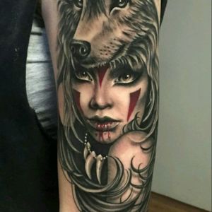 I would like a wolf in black and gray with an angel . And a full moon in the background #megan_massacre #megandreamtattoo