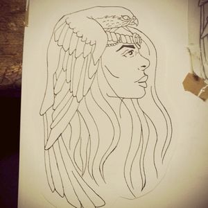 This is one of my own drawings,which resembles a kind of Egyptian godess. The falcon she wears as a headdress is a reference to my patrol name as a scoutleader.#meganmassacrecontest #megandreamtattoo #tattoo #drawing