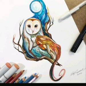 #megandreamtattoo I love this owl. I love the colors in this with the moon and the brown in the owl💖💖