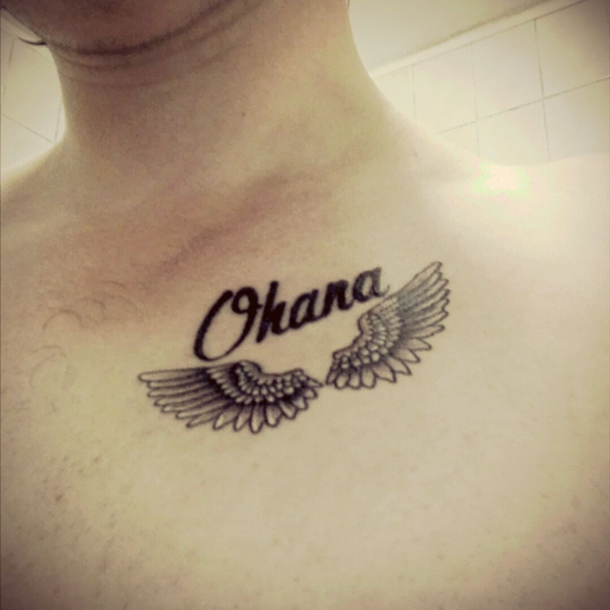 Tattoo uploaded by Nick De Kee • My Ohana tattoo. With angel wings to honor  my fallen brothers. #ohanatattoo #ohana #angelwings #ohanameansfamily  #family • Tattoodo