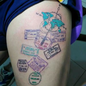 Compass, world map and passport stamps...salamat #kromakreations #tattoo #pilipinas #travel #explore