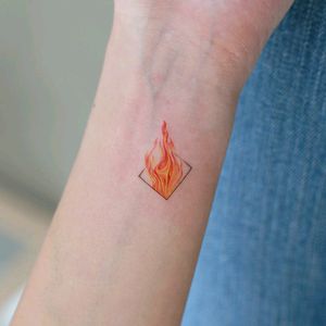 By #tattooistdoy #fire #tinytattoo