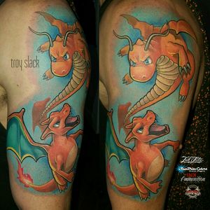 #charizard vs #dragonite #tatuagem #tatuaje #tatouage #tetoviranje #tätowieren #Dövme #tatuering #tatoeëren #tatu #tattoo #tattoos #ink #inked #pokemon #pokemontattoo #pokemongo #nintendo #nintendotattoo #gameboy
