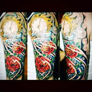 #arm #sleeve #tattoo #time #rose .