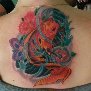 A koi fish i did on the back