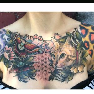 I would love to see @megan_massacre design something similar to this chest piece for me in her own style. I obviously wouldn't want the same thing as this lovely persons tattoo, but I love the concept and how it looks, and I'd also love for the cat to be based off of my own cat. #megandreamtattoo