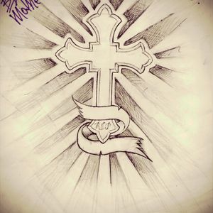 Just Sketched this design for a client. They told me how they wanted it. I gave them a lot of other idea's. But they are set on this! Took 10 mins. There is still the writing in banner to do. And light shading in the crucifix. Memorial peice for his Nan.