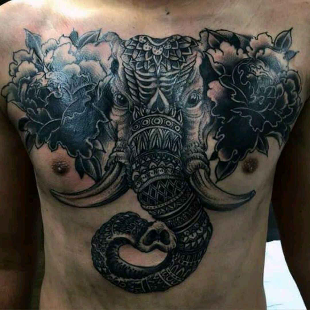 Body Language Tattoo on Twitter Ornamental Elephant Chest Tattoo by  Carlos at httptco3PjieC5KJR animaltattoo elephant tattoo  httptcoEQYAlATsj9  Twitter