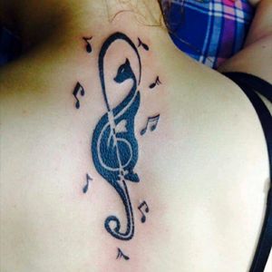 Black cat with g clef and musical notes.. #musiclover