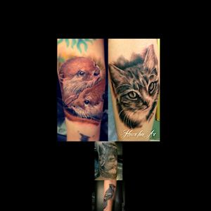 #meagandreamtattoo A wolf/otter/blue jay sleeve
