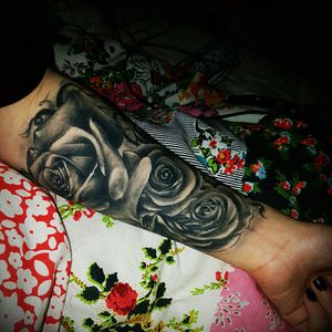 My first and only tattoo so far... still needs finishing but ideas are coming short when it comes to designs...need some ideas for the blank space on the back of my forearm...dont want to start my next without finishing this tattoo #18 #tattoo #rosesleeve #roses #fantasy #vines #vinetattoo #whatnext
