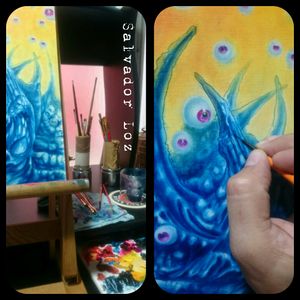 #paint #art #eyes #brush #painting #SalvadorLoz #srcamaleon #color #blue my painting time fun and creative time oleo