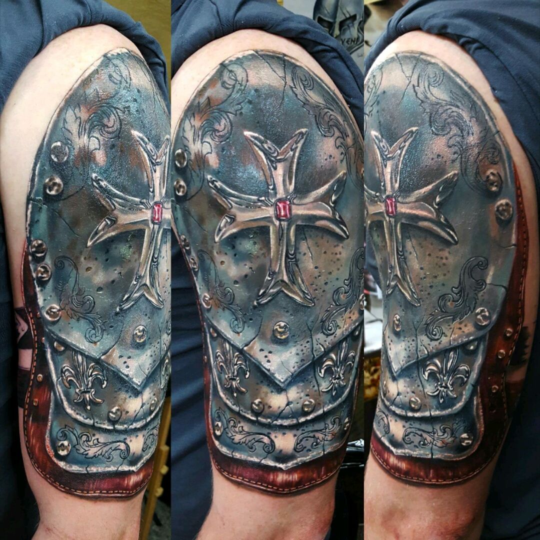 Forearm armor tattoo Done by platinumvampire  Instagram